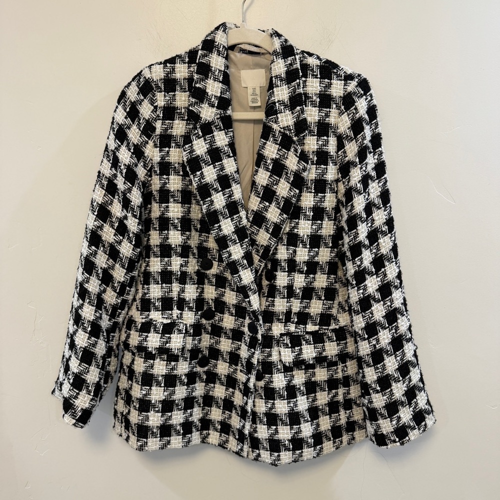 H&M checkered black & white tweed blazer - Picture 3 of 7